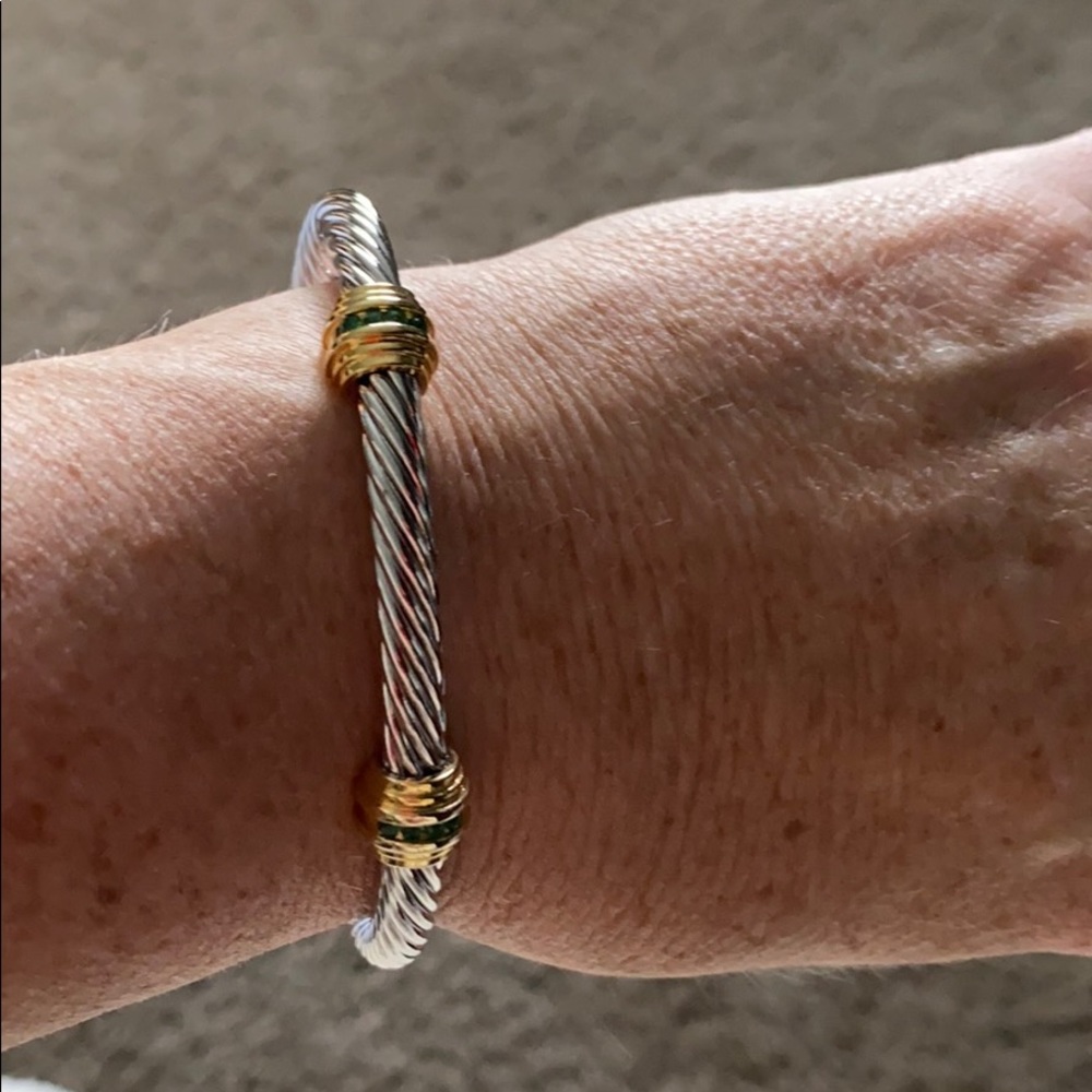 David Yurman cuff with 2 emerald stations